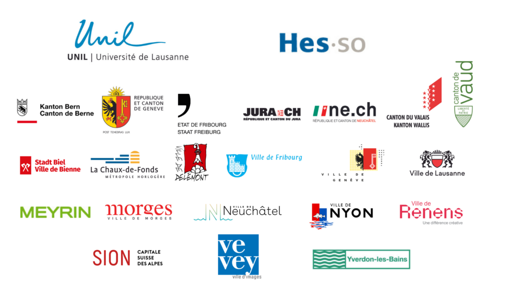 Logos des hautes écoles et collectivités qui soutiennent l'Observatoire romand de la culture